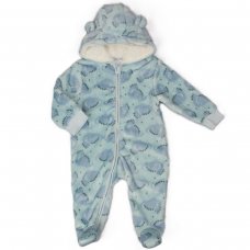 H23564:  Baby Dino Print Hooded Plush Fleece All In One/ Pram Suit (3-12 Months)